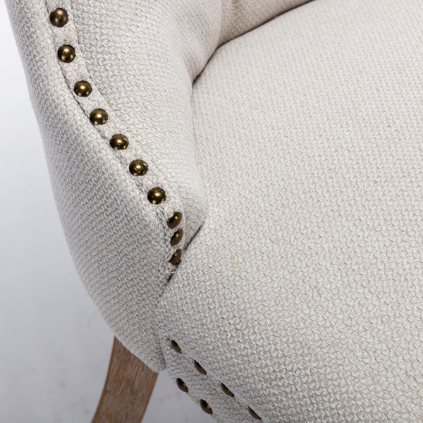 English Elm Nikki Modern Tufted Flax Upholstered Dining Chair with Solid Wood Legs and Nailhead Trim, Set Beige W114368382