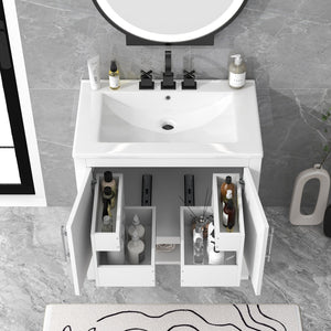 English Elm 30" Modern Bathroom Vanity with Ceramic Sink, Solid Wood & MDF, 2 Doors 2 Drawers Open Shelf (97) WF308203AAK