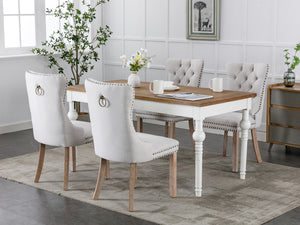 English Elm Nikki Modern Tufted Flax Upholstered Dining Chair with Solid Wood Legs and Nailhead Trim, Set Beige W114368382
