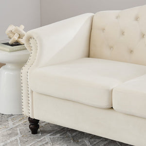 English Elm 57" Chesterfield Velvet Loveseat Tufted Button Back Nailhead Trim Two Seat Sofa W834S00652
