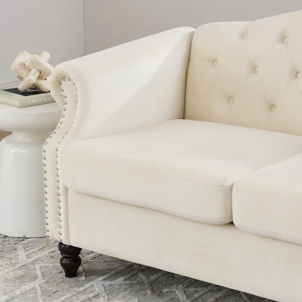 English Elm 57" Chesterfield Velvet Loveseat Tufted Button Back Nailhead Trim Two Seat Sofa W834S00652