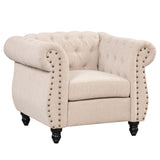 English Elm 39" Modern Sofa Dutch Plush Upholstered Sofa, Solid Wood Legs, Buttoned Tufted Backrest, Beige