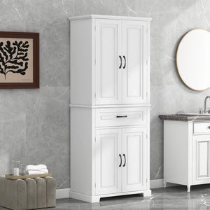 English Elm Bathroom Tall Storage Cabinet with Doors Drawer and Adjustable Shelf, MDF Build, Metal Handles, Anti-Tip Safety White WF308204AAK