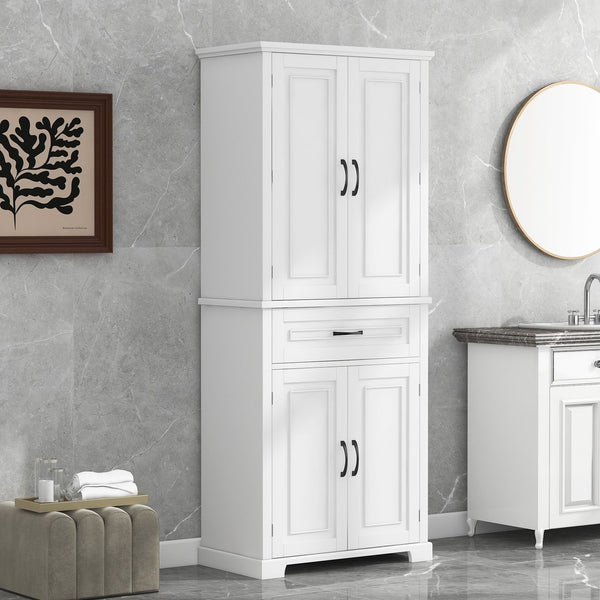 English Elm Bathroom Tall Storage Cabinet with Doors Drawer and Adjustable Shelf, MDF Build, Metal Handles, Anti-Tip Safety White WF308204AAK