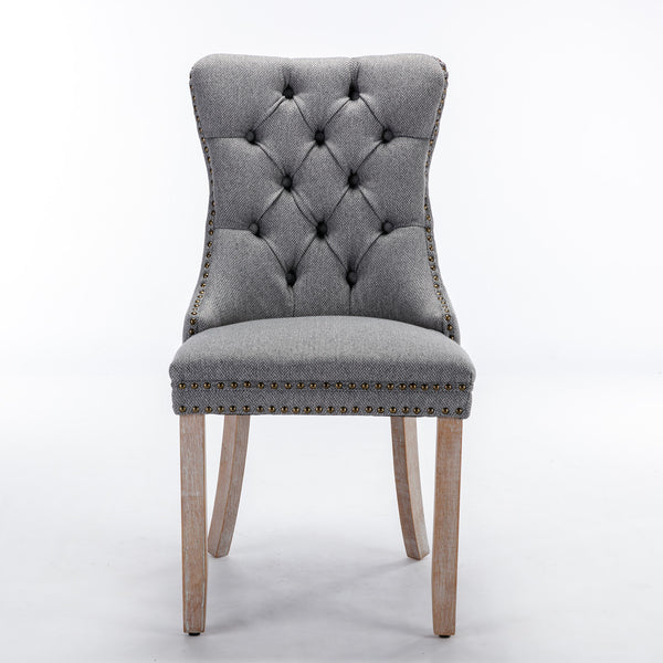 English Elm Nikki Modern Tufted Flax Upholstered Dining Chair with Solid Wood Legs and Nailhead Trim, Set Gray W114368384