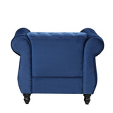 English Elm 39" Modern Sofa Dutch Plush Upholstered Sofa, Solid Wood Legs, Buttoned Tufted Backrest, Blue