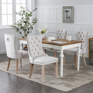 English Elm Nikki Modern Tufted Flax Upholstered Dining Chair with Solid Wood Legs and Nailhead Trim, Set Beige W114368382