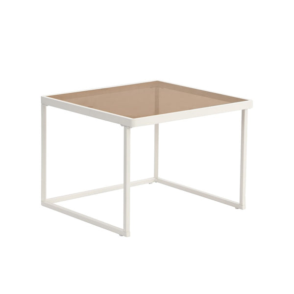English Elm On-trend Nesting Coffee Table Set Brown Tempered Glass Tops White Metal Living Room WF307975AAK