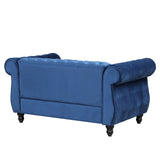 English Elm 60" Modern Sofa Dutch Plush Upholstered Sofa, Solid Wood Legs, Buttoned Tufted Backrest, Blue