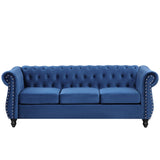 English Elm 82" Modern Sofa Dutch Plush Upholstered Sofa, Solid Wood Legs, Buttoned Tufted Backrest, Blue