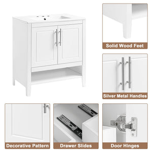 English Elm 30" Modern Bathroom Vanity with Ceramic Sink, Solid Wood & MDF, 2 Doors 2 Drawers Open Shelf (97) WF308203AAK