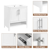 English Elm 30" Bathroom Vanity With Sink, Multi-Functional Bathroom Cabinet With Doors and Drawers, Solid Frame and Mdf Board, White