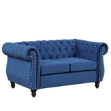 English Elm 60" Modern Sofa Dutch Plush Upholstered Sofa, Solid Wood Legs, Buttoned Tufted Backrest, Blue