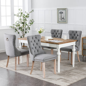 English Elm Nikki Modern Tufted Flax Upholstered Dining Chair with Solid Wood Legs and Nailhead Trim, Set Gray W114368384