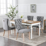 English Elm Nikki Collection Modern, High-End Tufted Solid Wood Contemporary Flax Upholstered Linen Dining Chair With Wood Legs Nailhead Trim 2- Piece s Set,Gray, Sw6801Gy