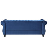 English Elm 82" Modern Sofa Dutch Plush Upholstered Sofa, Solid Wood Legs, Buttoned Tufted Backrest, Blue