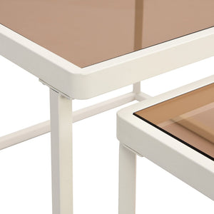 English Elm On-trend Nesting Coffee Table Set Brown Tempered Glass Tops White Metal Living Room WF307975AAK
