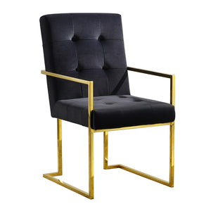English Elm Modern Tufted Polyester Dining Arm Chair with Gold Stainless Sled Base Glam Retro Black W1241123375