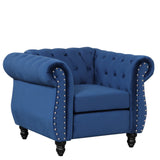 English Elm 39" Modern Sofa Dutch Plush Upholstered Sofa, Solid Wood Legs, Buttoned Tufted Backrest, Blue