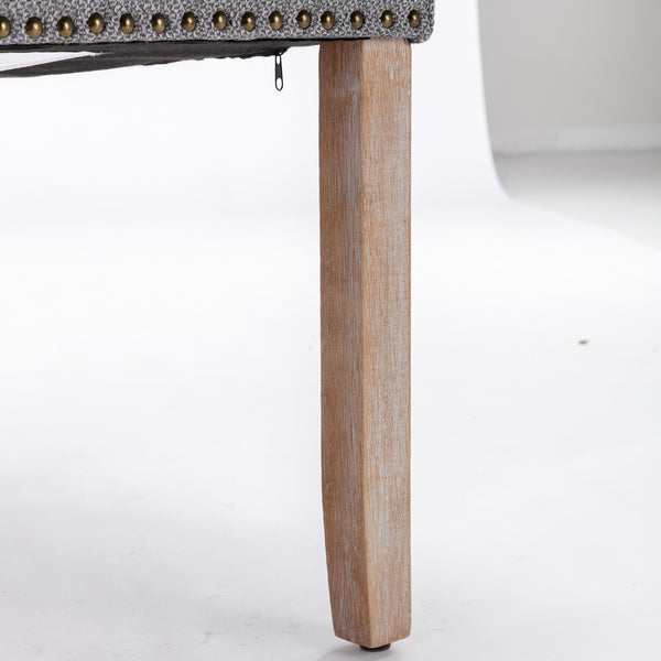 English Elm Nikki Modern Tufted Flax Upholstered Dining Chair with Solid Wood Legs and Nailhead Trim, Set Gray W114368384