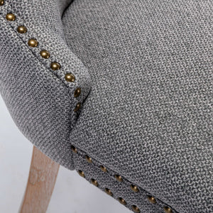 English Elm Nikki Modern Tufted Flax Upholstered Dining Chair with Solid Wood Legs and Nailhead Trim, Set Gray W114368384