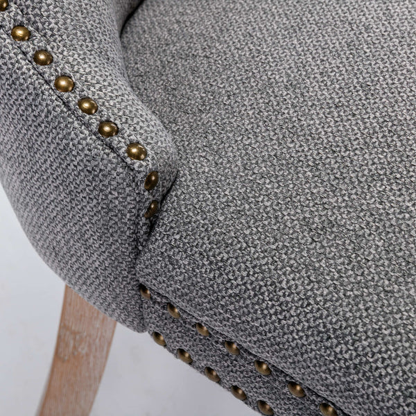 English Elm Nikki Modern Tufted Flax Upholstered Dining Chair with Solid Wood Legs and Nailhead Trim, Set Gray W114368384