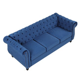 English Elm 82" Modern Sofa Dutch Plush Upholstered Sofa, Solid Wood Legs, Buttoned Tufted Backrest, Blue