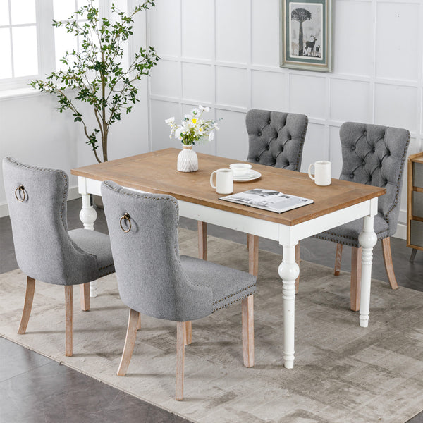 English Elm Nikki Modern Tufted Flax Upholstered Dining Chair with Solid Wood Legs and Nailhead Trim, Set Gray W114368384