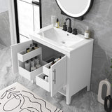 English Elm 30" Bathroom Vanity With Sink, Multi-Functional Bathroom Cabinet With Doors and Drawers, Solid Frame and Mdf Board, White