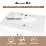 English Elm 30" Bathroom Vanity With Sink, Multi-Functional Bathroom Cabinet With Doors and Drawers, Solid Frame and Mdf Board, White