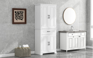English Elm Bathroom Tall Storage Cabinet with Doors Drawer and Adjustable Shelf, MDF Build, Metal Handles, Anti-Tip Safety White WF308204AAK