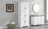 English Elm Bathroom Storage Cabinet With Doors and Drawer, Multiple Storage Space, Adjustable Shelf, White