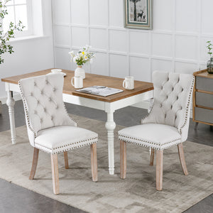 English Elm Nikki Modern Tufted Flax Upholstered Dining Chair with Solid Wood Legs and Nailhead Trim, Set Beige W114368382