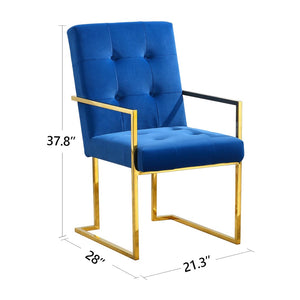 English Elm Modern Tufted Polyester Dining Arm Chair with Gold Stainless Sled Base Glam Retro Blue W1241123374