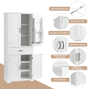 English Elm Bathroom Tall Storage Cabinet with Doors Drawer and Adjustable Shelf, MDF Build, Metal Handles, Anti-Tip Safety White WF308204AAK