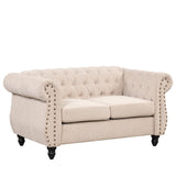 English Elm 60" Modern Sofa Dutch Plush Upholstered Sofa, Solid Wood Legs, Buttoned Tufted Backrest, Beige