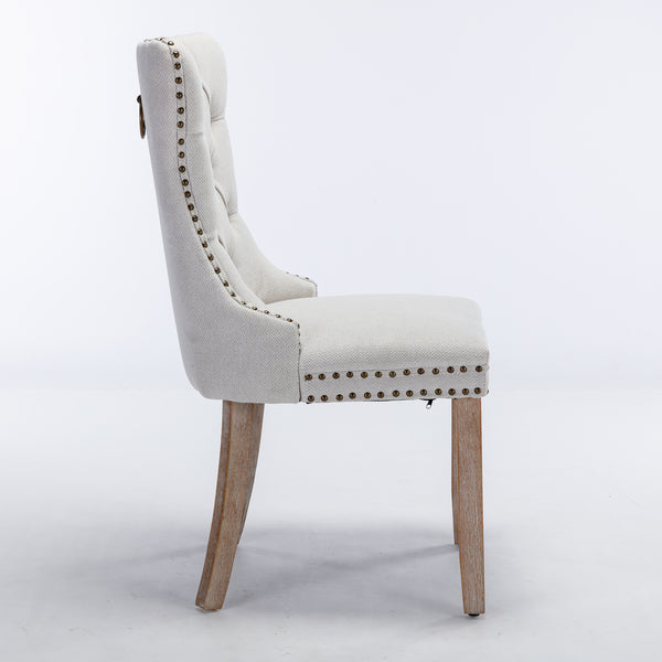 English Elm Nikki Modern Tufted Flax Upholstered Dining Chair with Solid Wood Legs and Nailhead Trim, Set Beige W114368382