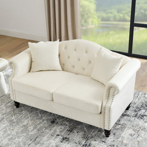 English Elm 57" Chesterfield Velvet Loveseat Tufted Button Back Nailhead Trim Two Seat Sofa W834S00652