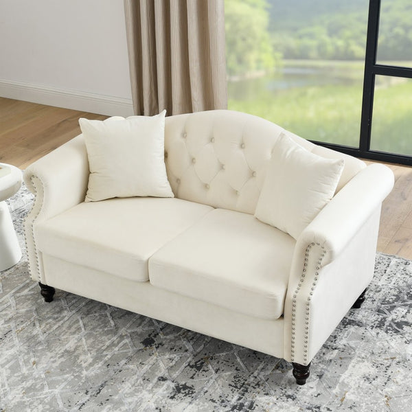 English Elm 57" Chesterfield Velvet Loveseat Tufted Button Back Nailhead Trim Two Seat Sofa W834S00652