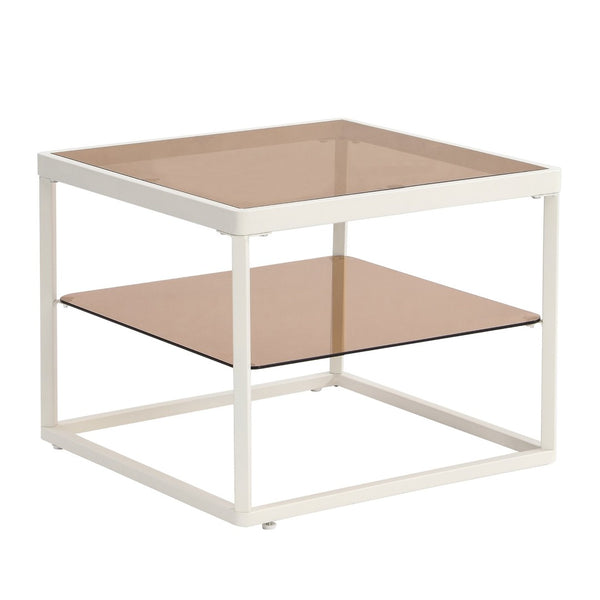 English Elm On-trend Nesting Coffee Table Set Brown Tempered Glass Tops White Metal Living Room WF307975AAK