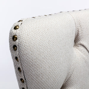 English Elm Nikki Modern Tufted Flax Upholstered Dining Chair with Solid Wood Legs and Nailhead Trim, Set Beige W114368382