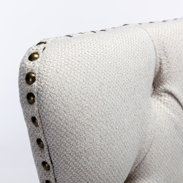 English Elm Nikki Modern Tufted Flax Upholstered Dining Chair with Solid Wood Legs and Nailhead Trim, Set Beige W114368382