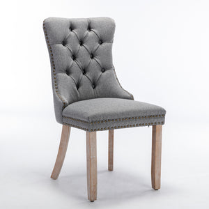 English Elm Nikki Modern Tufted Flax Upholstered Dining Chair with Solid Wood Legs and Nailhead Trim, Set Gray W114368384