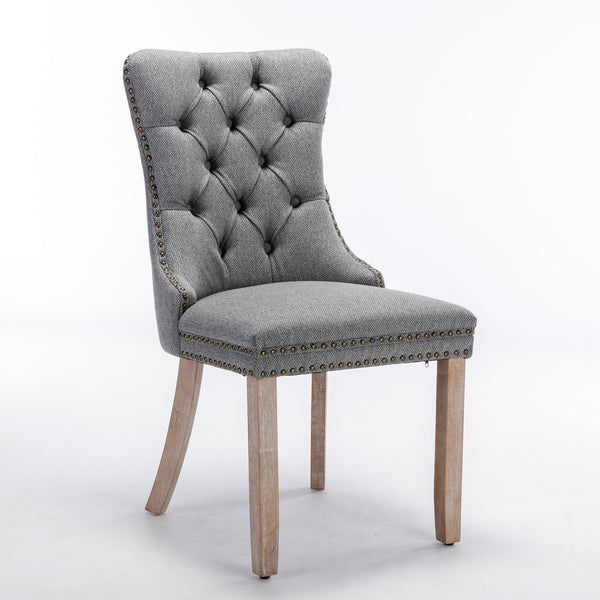 English Elm Nikki Modern Tufted Flax Upholstered Dining Chair with Solid Wood Legs and Nailhead Trim, Set Gray W114368384
