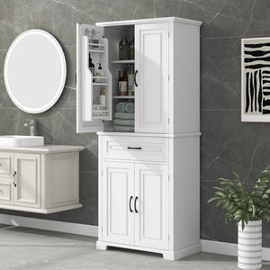 English Elm Bathroom Tall Storage Cabinet with Doors Drawer and Adjustable Shelf, MDF Build, Metal Handles, Anti-Tip Safety White WF308204AAK