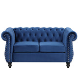 English Elm 60" Modern Sofa Dutch Plush Upholstered Sofa, Solid Wood Legs, Buttoned Tufted Backrest, Blue