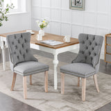 English Elm Nikki Collection Modern, High-End Tufted Solid Wood Contemporary Flax Upholstered Linen Dining Chair With Wood Legs Nailhead Trim 2- Piece s Set,Gray, Sw6801Gy