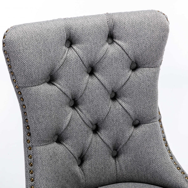 English Elm Nikki Modern Tufted Flax Upholstered Dining Chair with Solid Wood Legs and Nailhead Trim, Set Gray W114368384