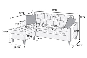 English Elm Chocolate Reversible Sectional Sofa with Tufted Linen-Like Fabric, Chaise, Accent Pillows, Modern 86" B011127927