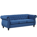 English Elm 82" Modern Sofa Dutch Plush Upholstered Sofa, Solid Wood Legs, Buttoned Tufted Backrest, Blue